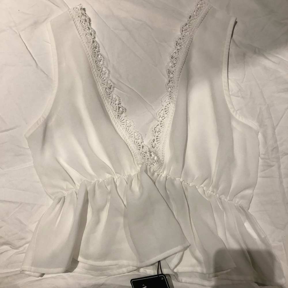 white ruffle crop top blouse